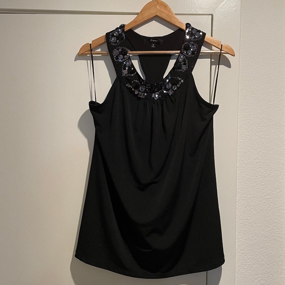 Express - Black Rhinestone Blouse (T-Style Back)